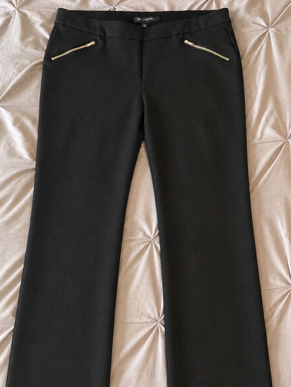 Zac & Rachel Black Straight -Leg Trousers with Silver Zipper Accents